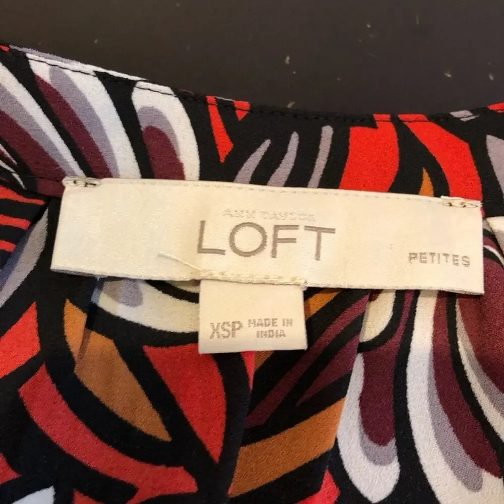 LOFT orange maroon white floral long sleeve top size Extra Small Petite XSP
